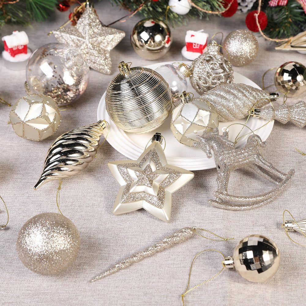 SHareconn 100pcs Christmas Tree Decorations Ornaments Set, Shatterproof Plastic Christmas Baubles Decorative Balls for Xmas Tree Decor Holiday Wedding Party, Champagne Gold - Image 4