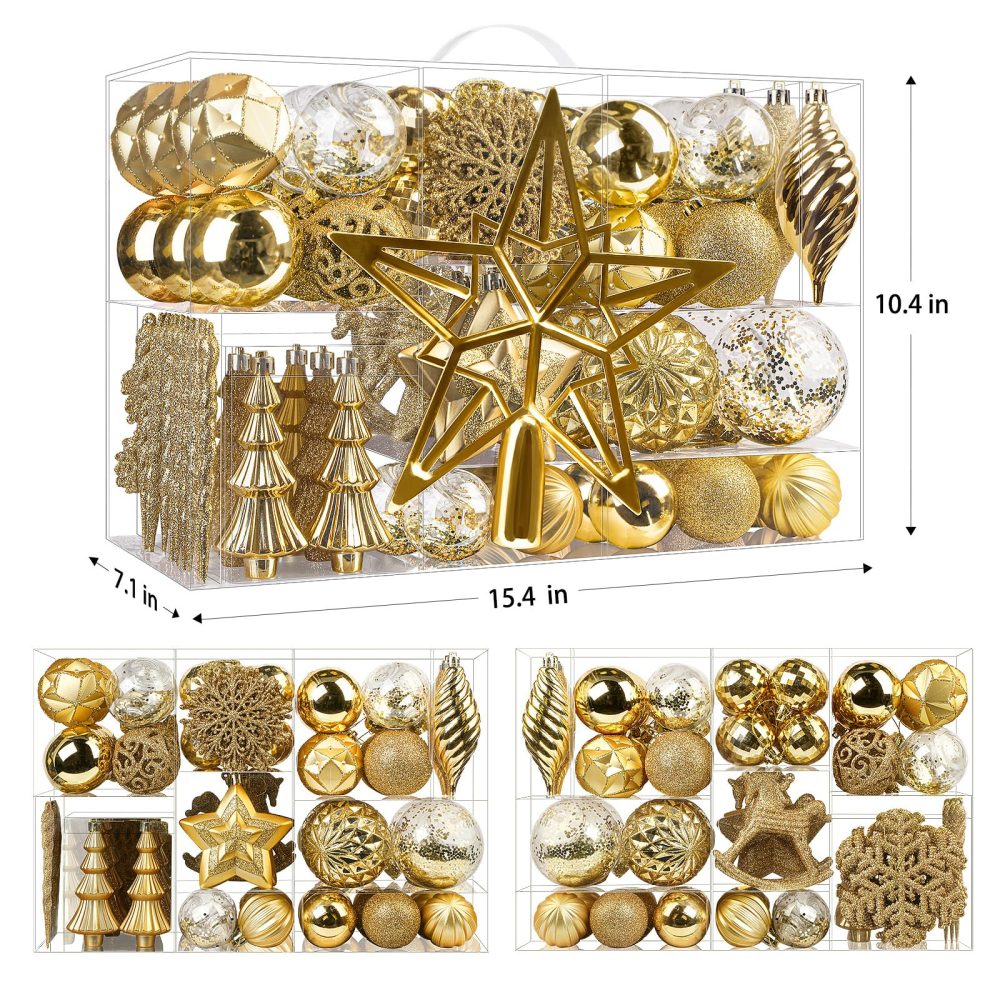 SHareconn 100pcs Christmas Tree Decorations Ornaments Set, Shatterproof Plastic Christmas Baubles Decorative Balls for Xmas Tree Decor Holiday Wedding Party, Glod - Image 6