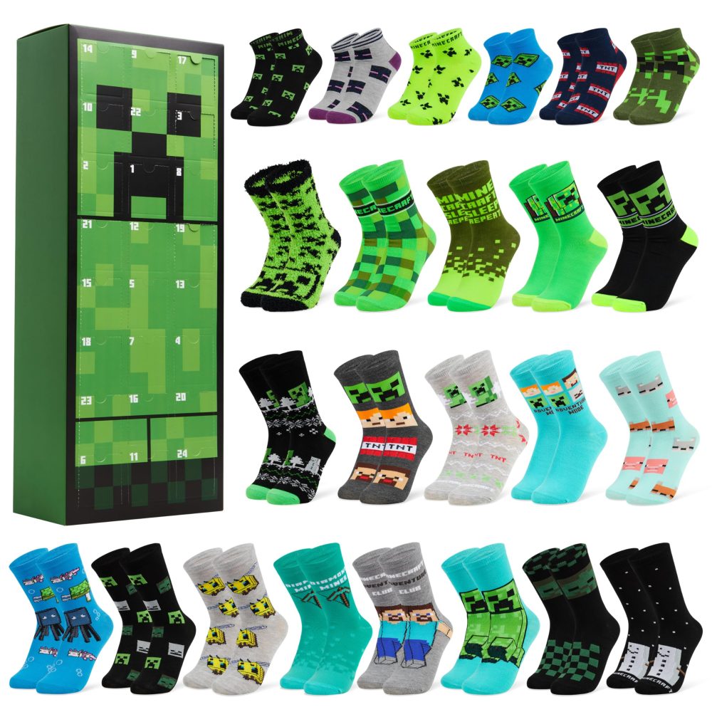 Minecraft Advent Calendar 2024 for Kids, 24 Socks Christmas Calendar Boys Girls Teenagers, Creeper Countdown Calendar - Gift for Gamers