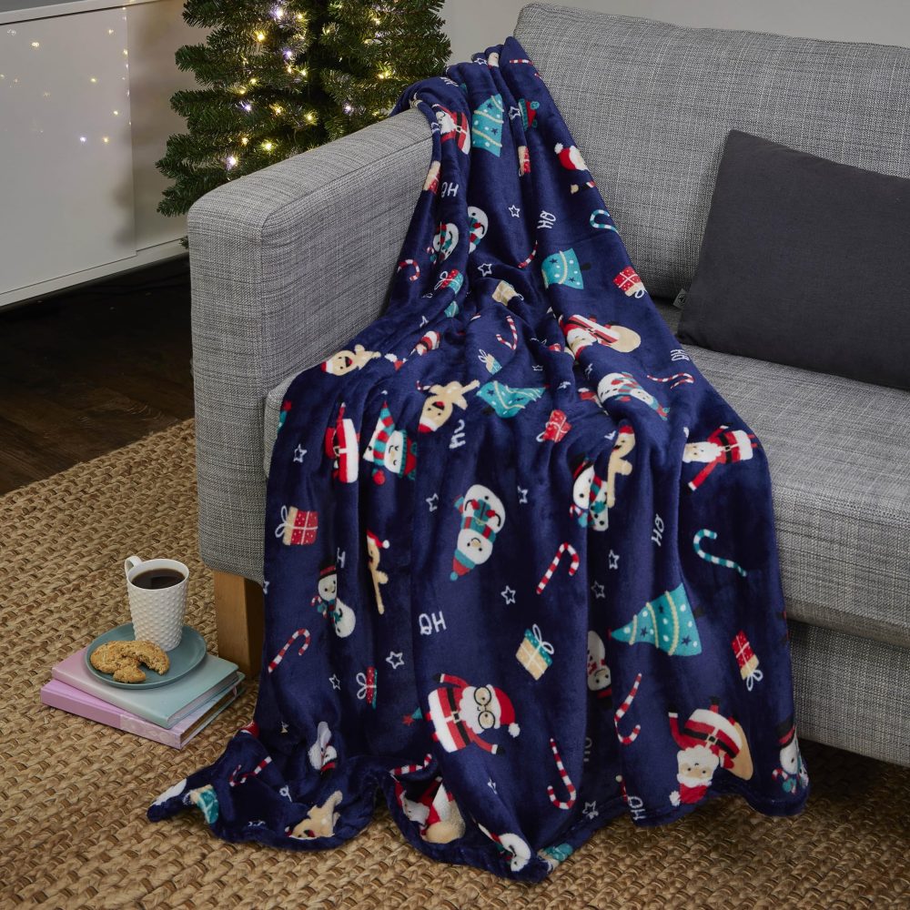 Celebright Luxurious Christmas 100% Recycled Fleece Throw – Large 50 x 60Inch (127cm x 152cm) Fluffy Microfiber Blanket for Bed, Sofa, Couch – Plush Snuggly Cosy Winter Warmer – Jolly Holiday Blue - Image 5