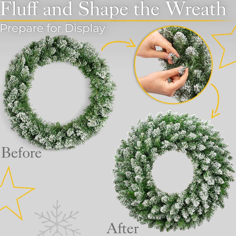 Christow Frosted Christmas Wreath for Front Door, Luxury Artificial Spruce Wreath with Snow, Home Xmas Decoration, Natural Looking Dual Tone PVC Needles, Easy Hanging for Wall Window (60cm / 180 Tips) - Image 4