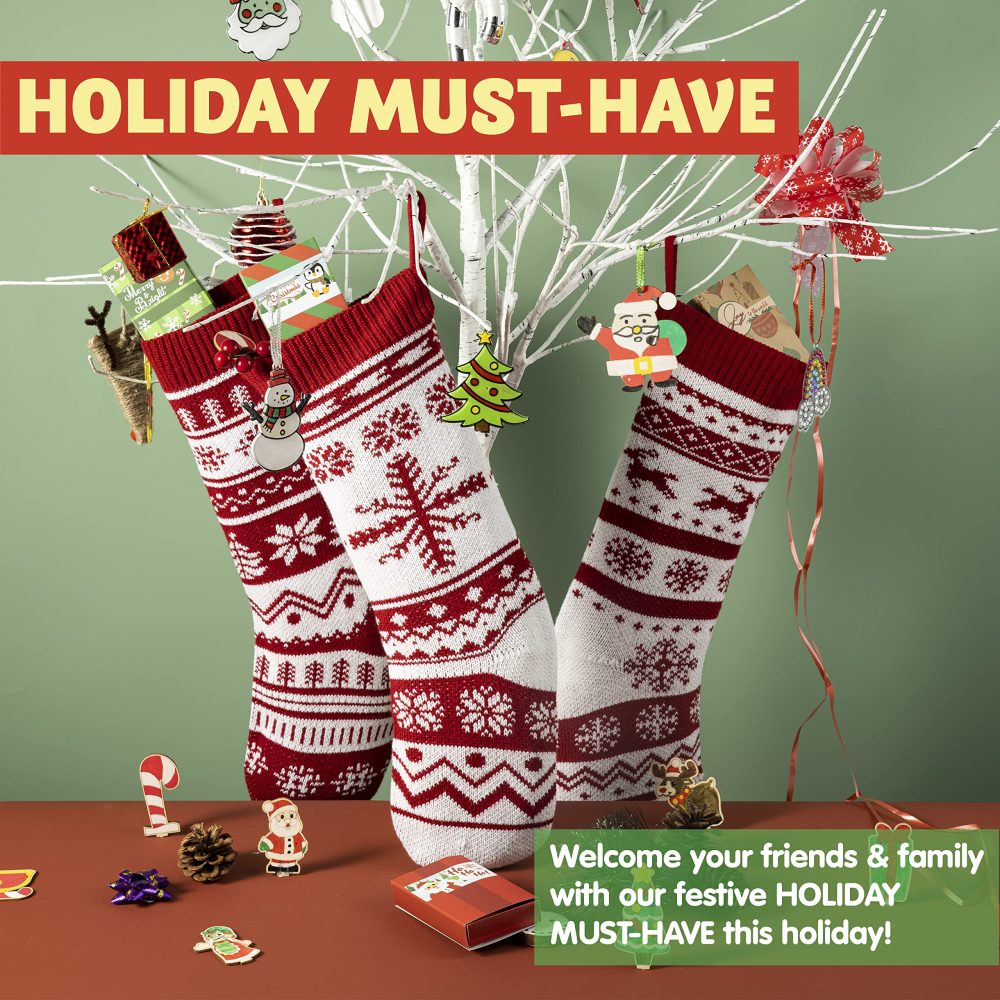 JOYIN 3 Pack 45cm Knit Christmas Stockings, Large Rustic Yarn Xmas Stockings for Family Holiday Decorations - Image 7