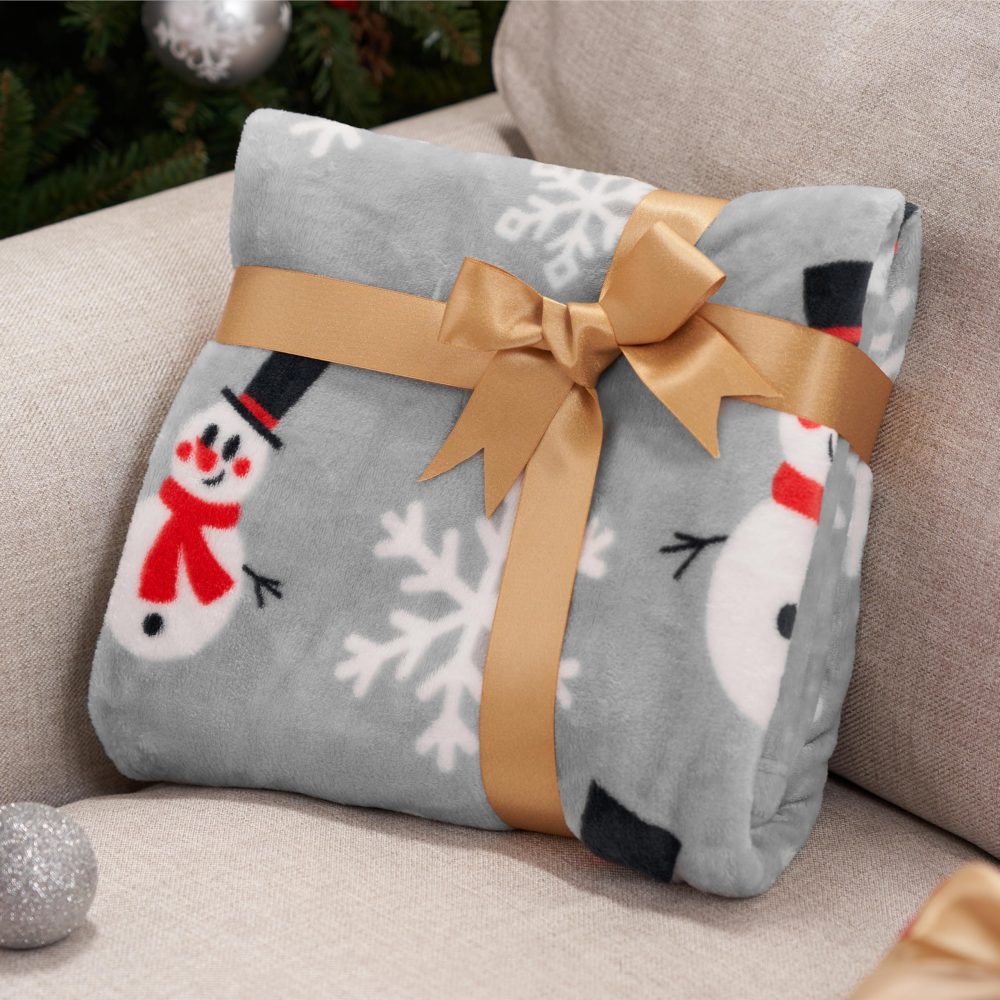 Joiedomi Gray Snowman Christmas Throw Blanket (130x150cm), Soft Flannel Blanket, Warm Plush Christmas Decoration, Winter Cozy Holiday Cabin Throw for Sofa Couch - Image 5