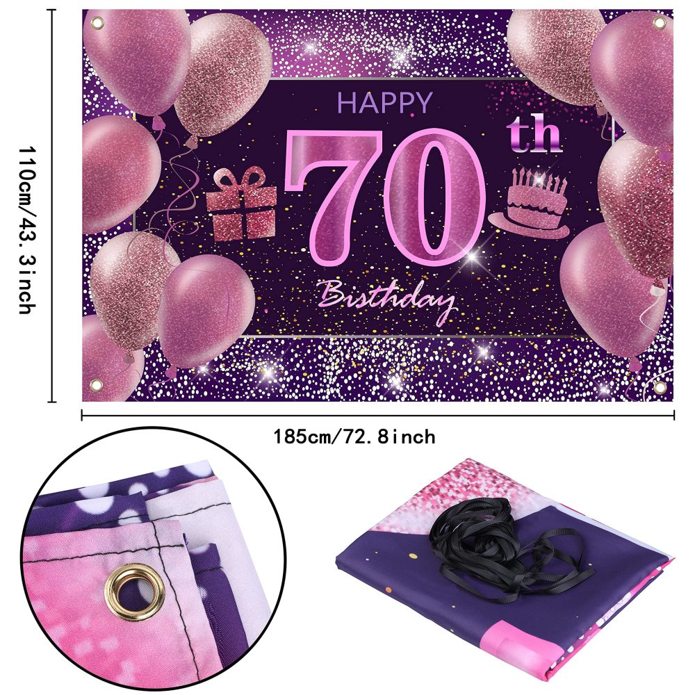 70th Birthday Decorations IMISI Happy Birthday Banner Pink Birthday Backdrop Decorations for a Party - Image 5