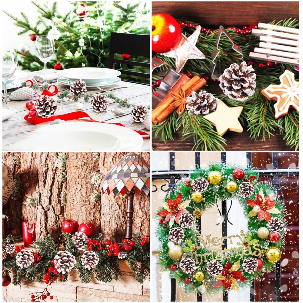 24pcs Christmas Pine Cones, Natural Hanging Snow Pinecones with string, Festival Holiday Ornaments for DIY Crafts Home Xmas Tree Winter Wreath Garland Wedding Decorations - Image 3