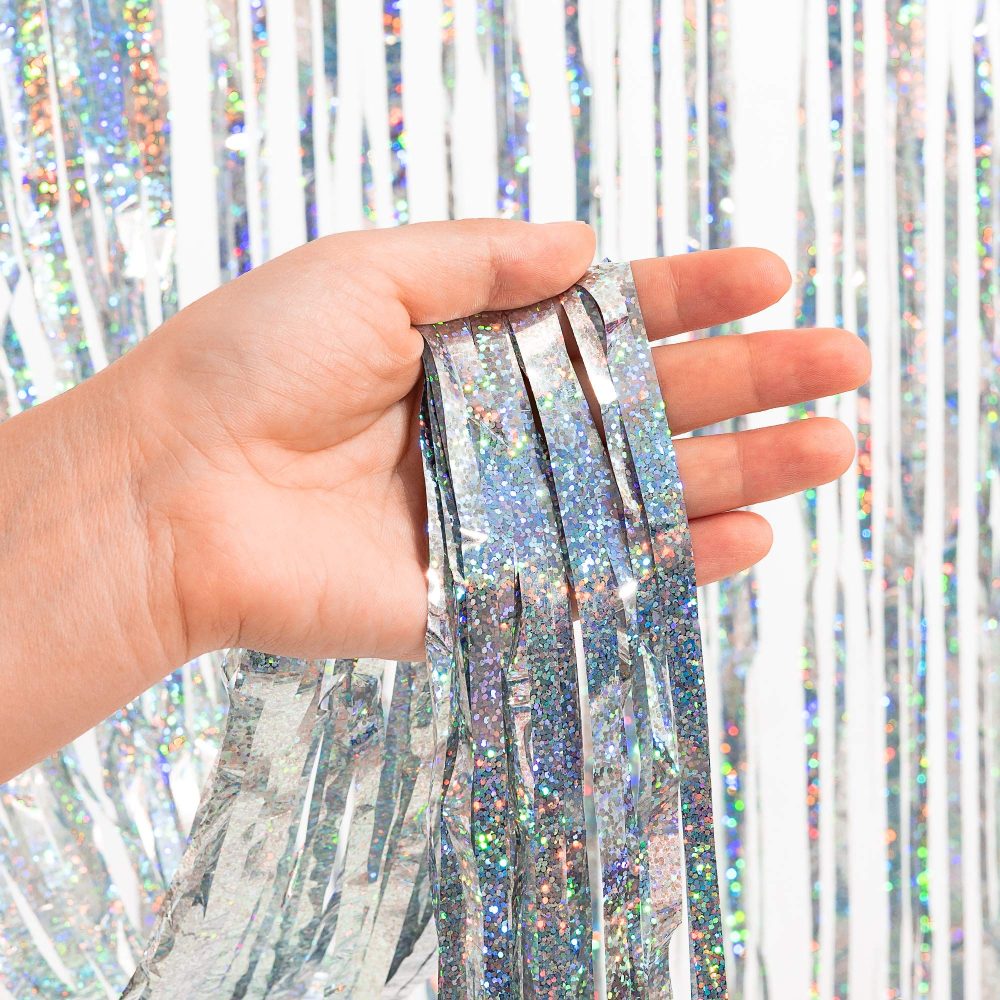 Silver Foil Fringe Tinsel Backdrop Glitter - GREATRIL Party Streamers Backdrop Curtains for Birthday/Prom/New Year/Bachelorette Party/Christmas/Disco Dancing Ball Decorations - Pack of 2 - Image 2