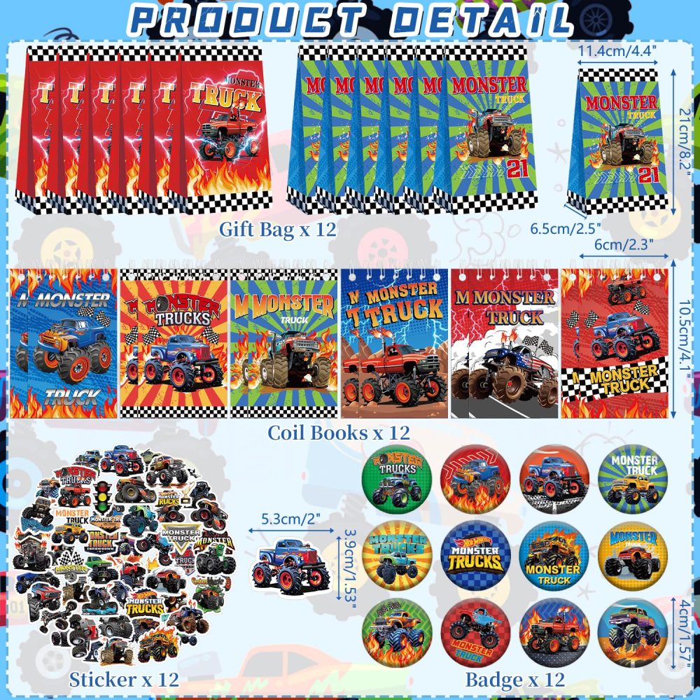 Obussgar Monster Truck Party Favor Supplies including Monster Truck Theme Stickers, Gift Bags, Wristbands, Badge for Kids Birthday Party Supplies - Image 7