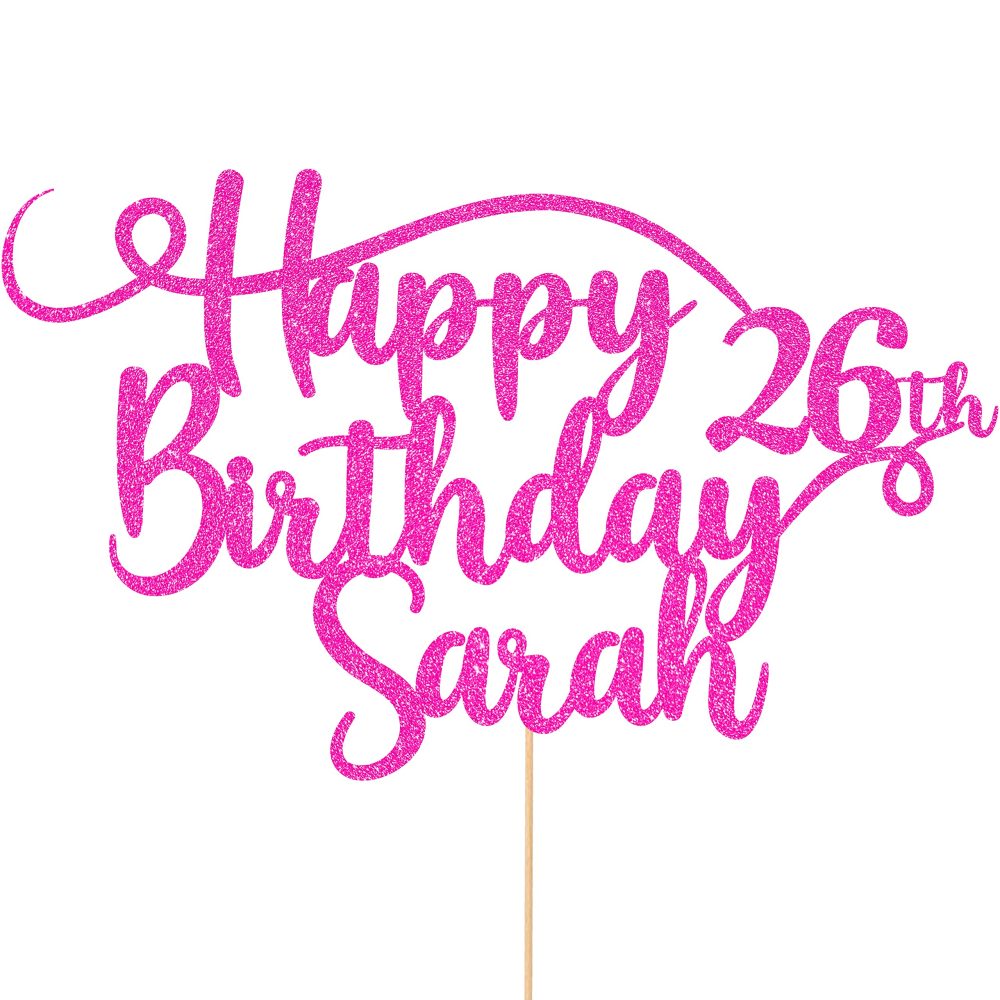 Personalised Happy Birthday Glitter Cake Topper by Cakeshop | Custom Colour Any Name & Any Age Glitter Cake Decoration for 1st 10th 16th 18th 20th 21st 30th 40th 50th 60th 70th 80th (Bright Pink)