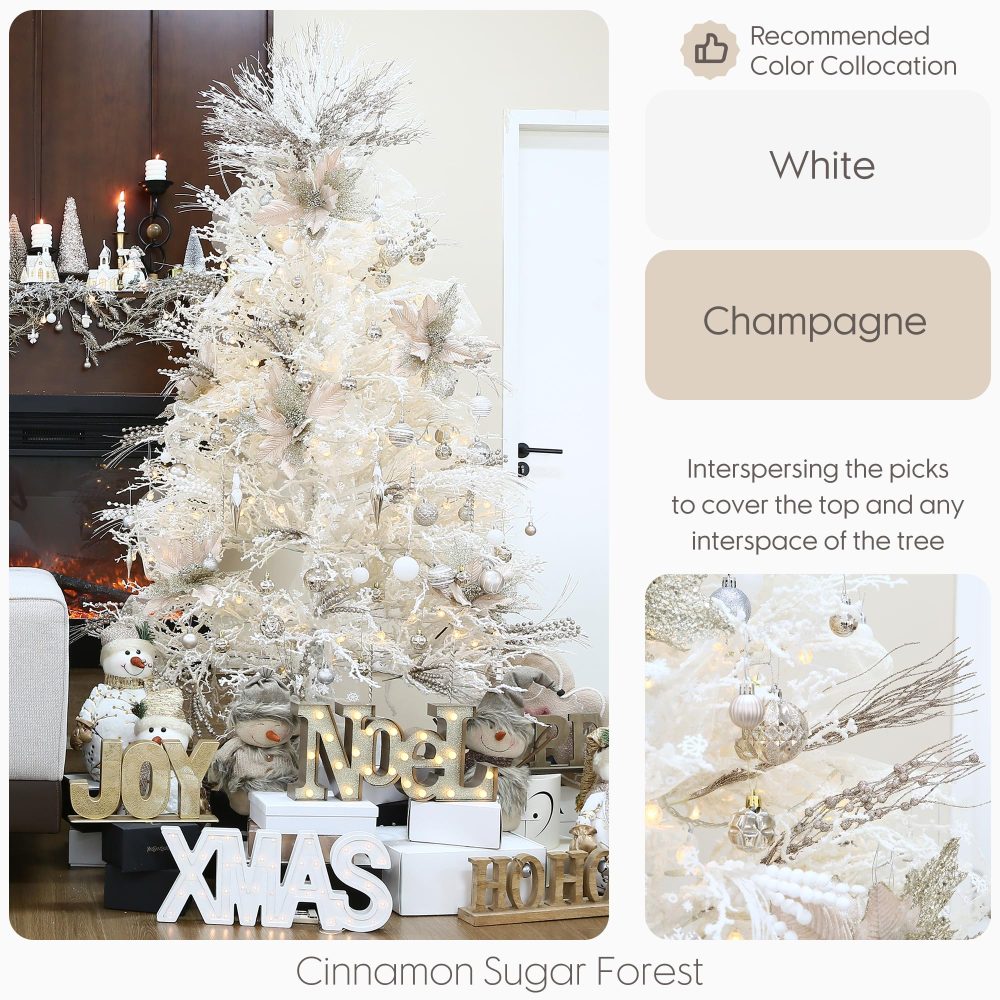 Sea Team 12-Pack Artificial Glitter Berry Stem Ornaments, Decorative Bead Sticks, Glittery Twigs, Picks, Branches for Christmas Tree, Small Vase, Holiday, Wedding, Party (17 Inches, Champagne) - Image 5