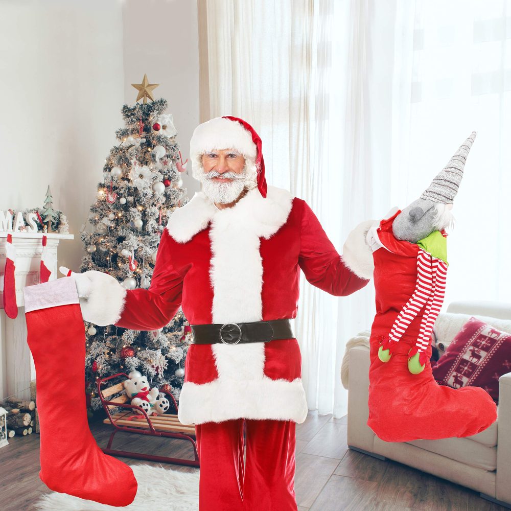 BELLE VOUS Jumbo Christmas Stocking Bag (2 Pcs) - 100cm Long Red and White Felt Xmas Stocking - Christmas Stockings Large - Santa Socks Sack Bag for Fillers Gift Fireplace Christmas Decoration - Image 6