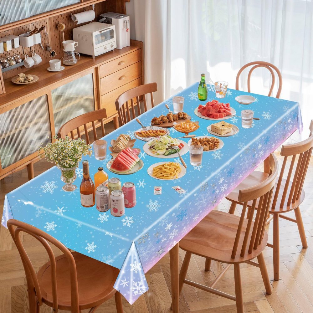 PHOGARY 3 Pieces Christmas Snowflake Tablecloth Frozen Birthday Party Decorations Supplies Winter Snowflake Frozen Table Cloths for Winter Wonderland Decorations Frozen Party Favors 51 x 86 Inch - Image 4