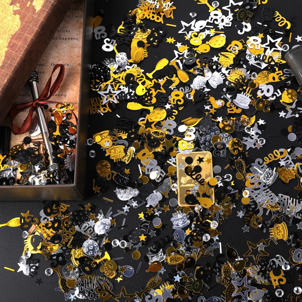 3000 Pieces Happy Birthday Confetti Number 50 Confetti Birthday Cake Confetti Table Scatter Confetti, Black Gold Silver Party Decorations Supplies for Birthday Anniversary (50th Style) - Image 2