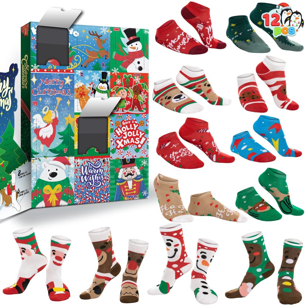 JOYIN 2024 Christmas Advent Calendar 12 Days of Christmas Warm Cotton Socks for Women Countdown Calendar Includes 8 Low Cut Socks and 4 Knee High Socks Gift for Holiday Christmas Party Favor Gifts