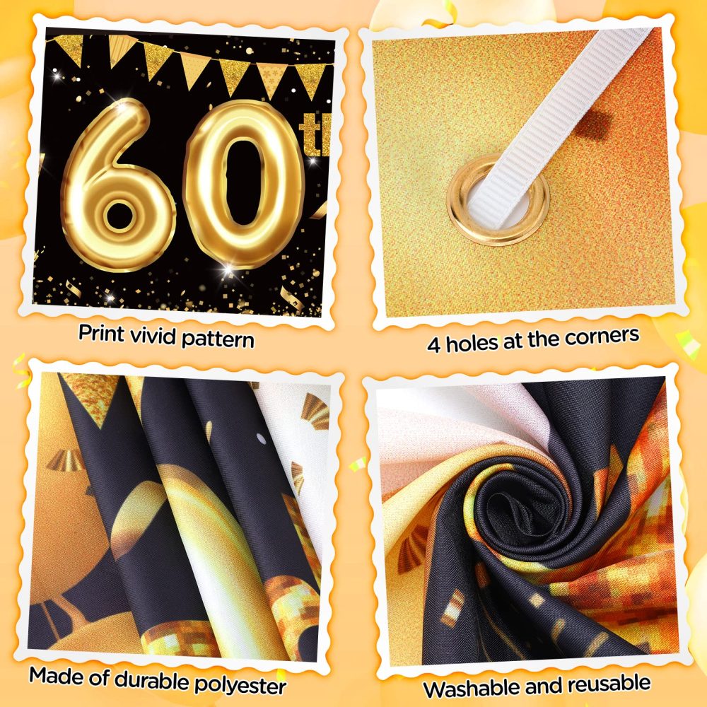 RUMIA 60th Birthday Decor for Black Gold, Black and Gold Birthday Yard Banner and 18 PCS 60th Happy Birthday Balloons for 60th Anniversary Birthday Party Supplies Yard Decor (49Q-2) - Image 4