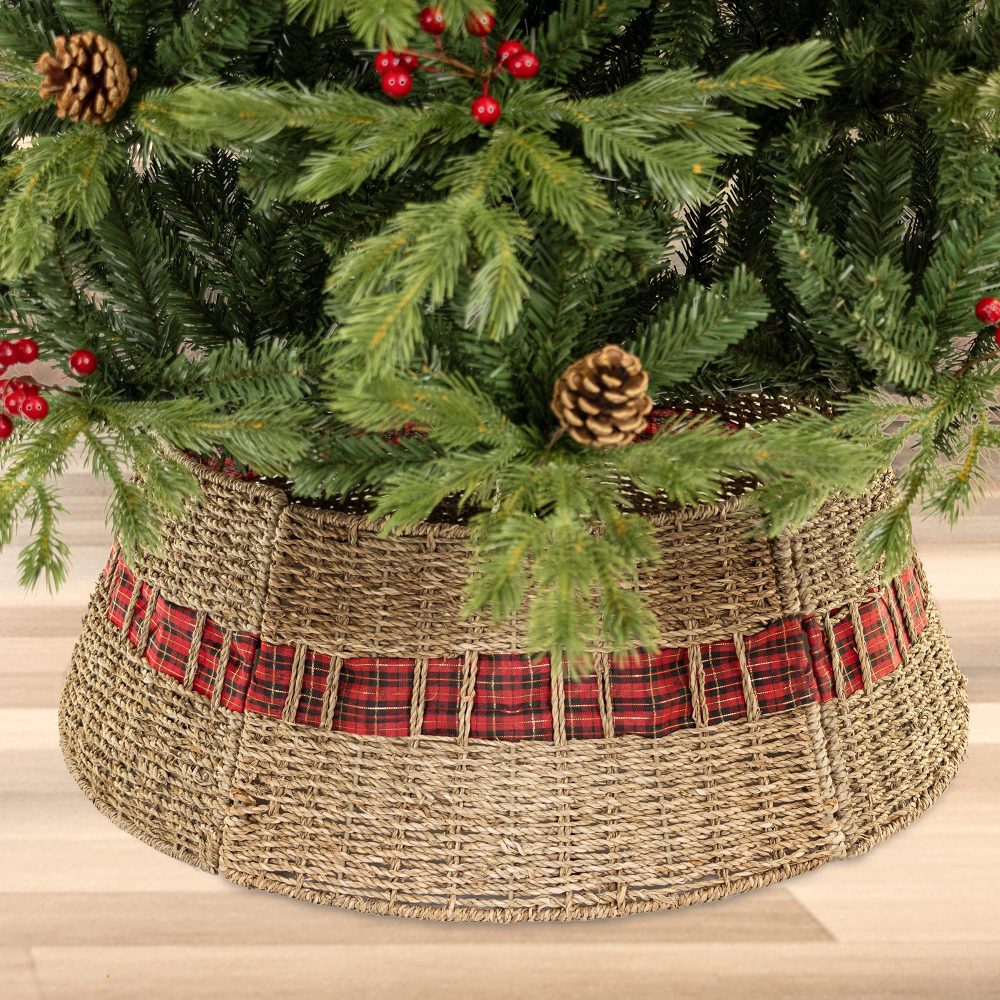 Art Beauty Christmas Tree Collar Large Rattan Wicker Skirt with Replaceable Ribbon for Christmas Tree Decorations