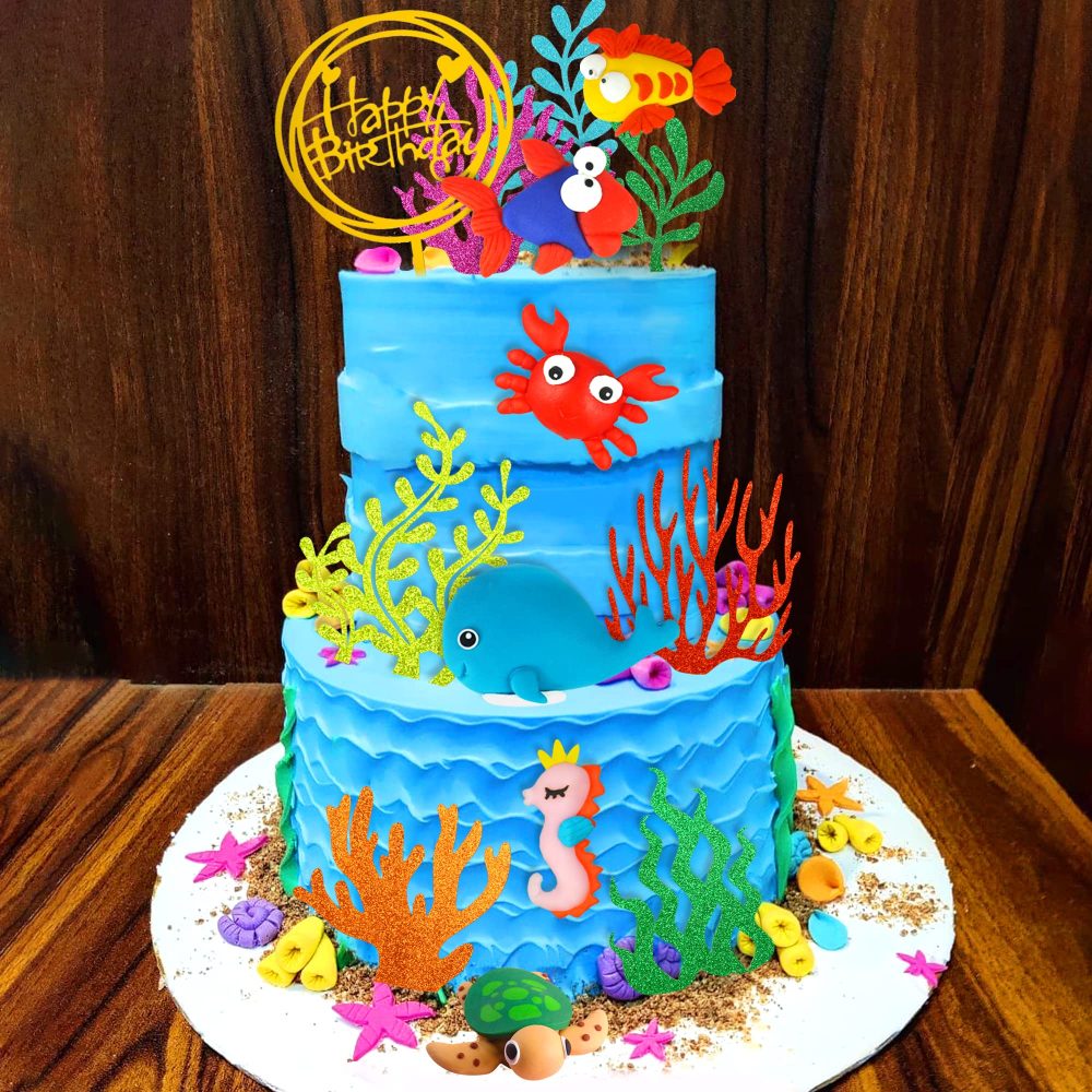 15 PCS Sea Ocean Theme Birthday Cake Decoration Toppers Fishing Cake Ocean Animals Sea Cake Decorations for Under the Sea Theme Baby Shower Birthday Party Supplies - Image 4