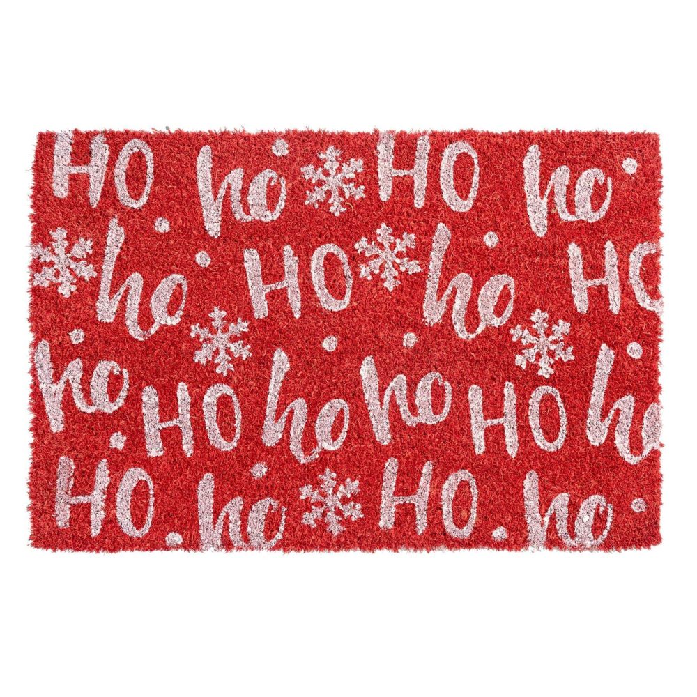 Nicola Spring Christmas Door Mat - 60 x 40cm - Ho Ho Ho Red - Pack of 1 - Indoor Outdoor Coir Doormat Xmas Decor Holiday Season Decorative Front Scraper Rug Floor Mat