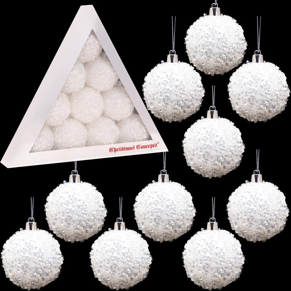 Christmas Concepts® Pack of 10-60mm Christmas Tree Baubles - Iridescent White Sparkle Baubles