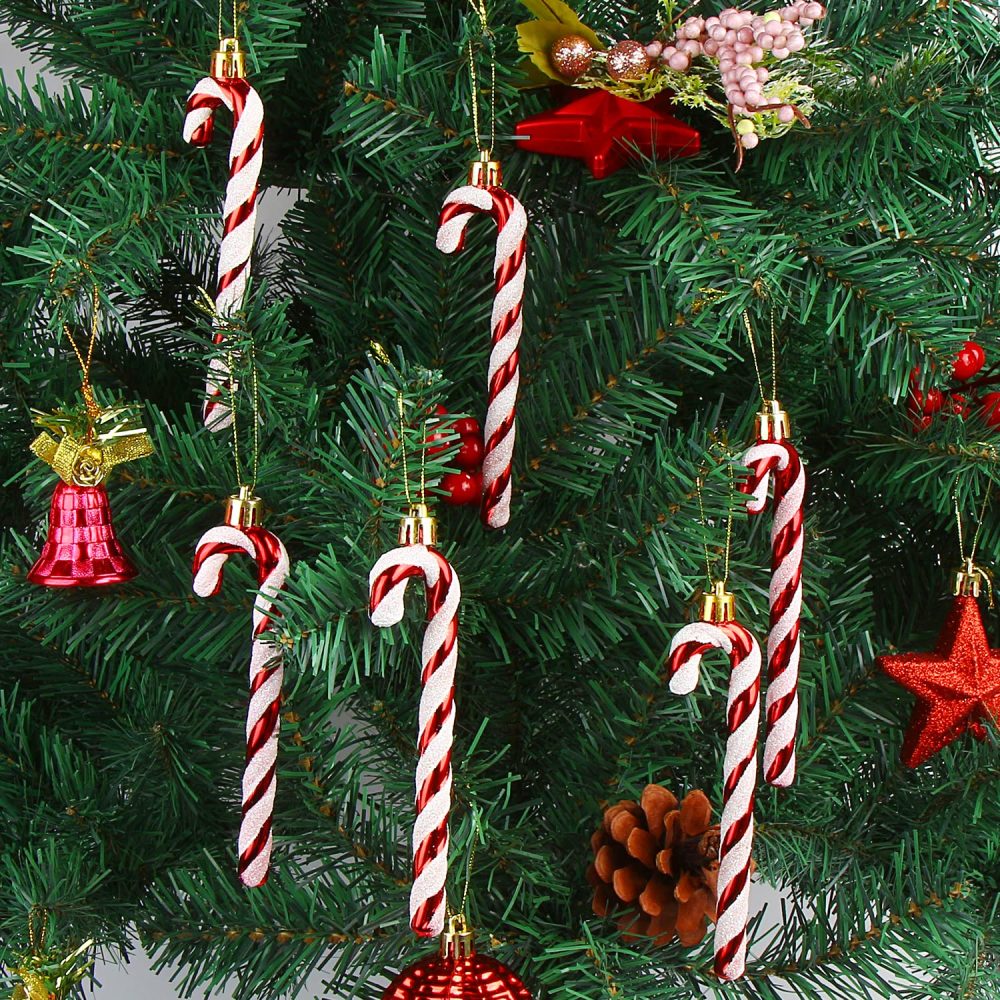 DERAYEE 6 PCS Christmas Glitter Candy Cane Plastic Candy Cane Christmas Tree Decorations for Xmas New Year Party Supplies (Red & White) - Image 5
