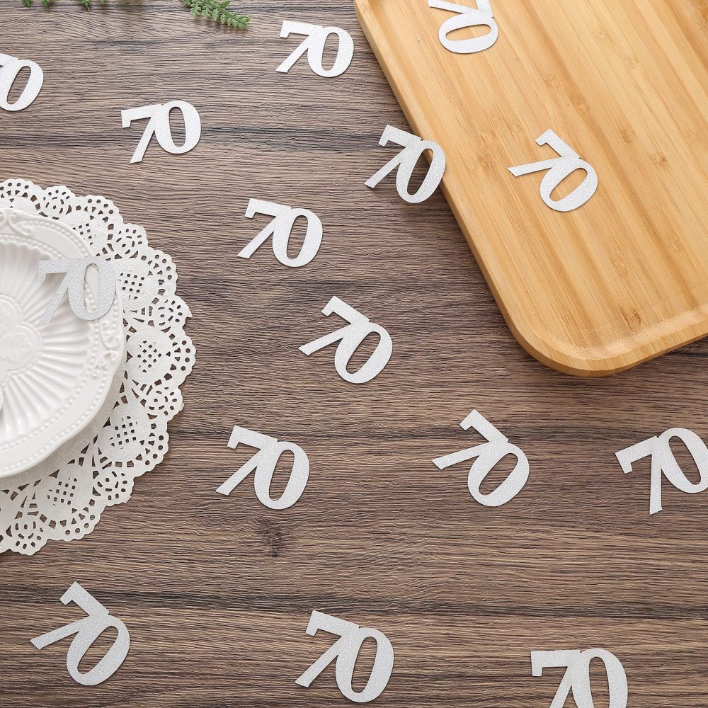 Number 70 Confetti Birthday Decorations - Silver Glitter 70th birthday Confetti Table Scatters Decorations Supplies for Birthday Anniversary Party - Image 5