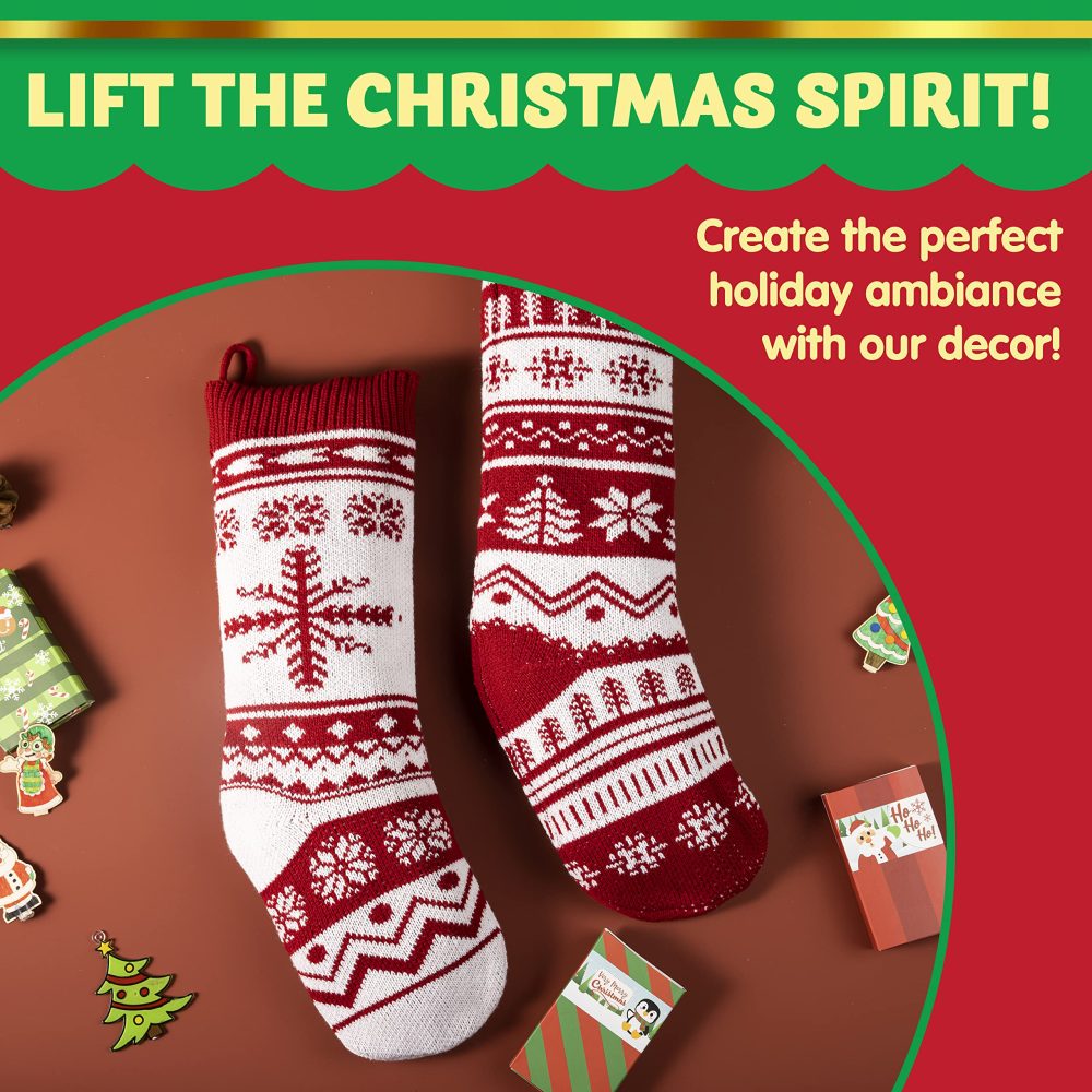JOYIN 3 Pack 45cm Knit Christmas Stockings, Large Rustic Yarn Xmas Stockings for Family Holiday Decorations - Image 6