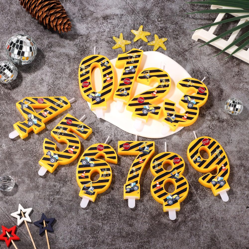 Construction Birthday Candle, Happy Birthday Candles Numbers Construction Cake Topper Yellow and Black Striped Candles for Boys Construction Birthday Party Supplies Decorations (Number 3) - Image 5