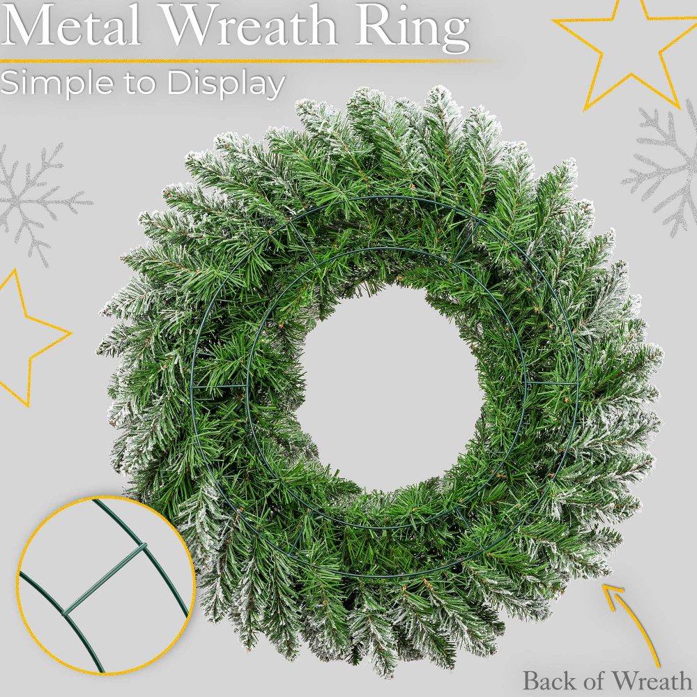 Christow Frosted Christmas Wreath for Front Door, Luxury Artificial Spruce Wreath with Snow, Home Xmas Decoration, Natural Looking Dual Tone PVC Needles, Easy Hanging for Wall Window (60cm / 180 Tips) - Image 3