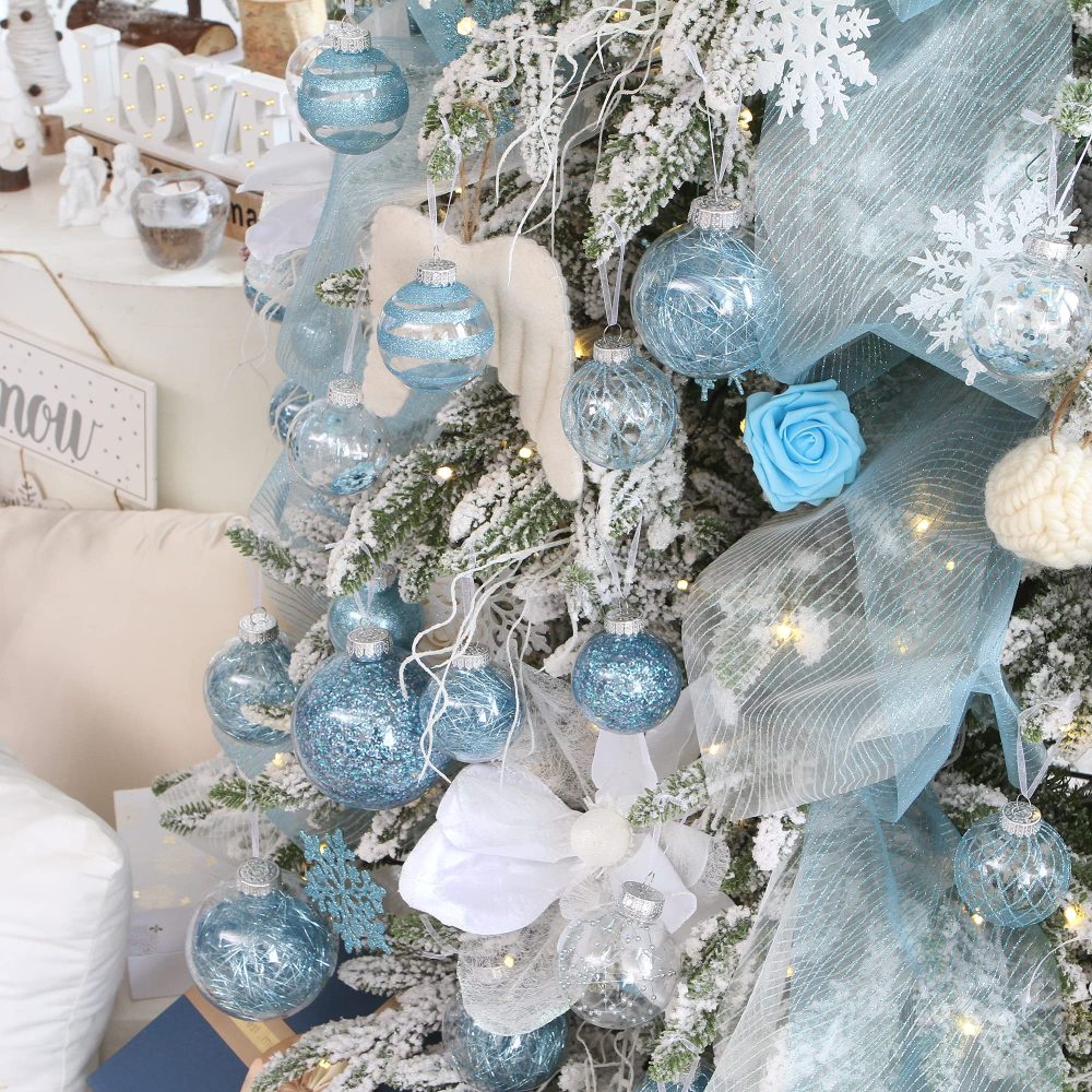 Sea Team 60mm/2.36" Shatterproof Clear Plastic Christmas Ball Ornaments Decorative Xmas Balls Baubles Set with Stuffed Delicate Decorations (30 Counts, Blue) - Image 3