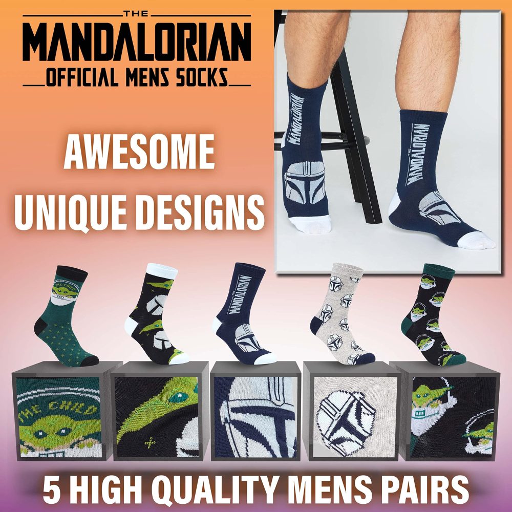 Disney Mens Socks Baby Yoda Crew Socks 5 Pack Star Wars Ankle Socks Size 6.5-9.5 Mickey Mouse Soft Breathable Work Socks Boba Fett Star Wars Gifts for Men (Green Baby Yoda) - Image 6