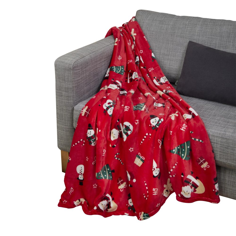 Celebright Luxurious Christmas 100% Recycled Fleece Throw – Large 50 x 60Inch (127cm x 152cm) Fluffy Microfiber Blanket for Bed, Sofa, Couch – Plush Snuggly Cosy Winter Warmer – Jolly Holiday Red