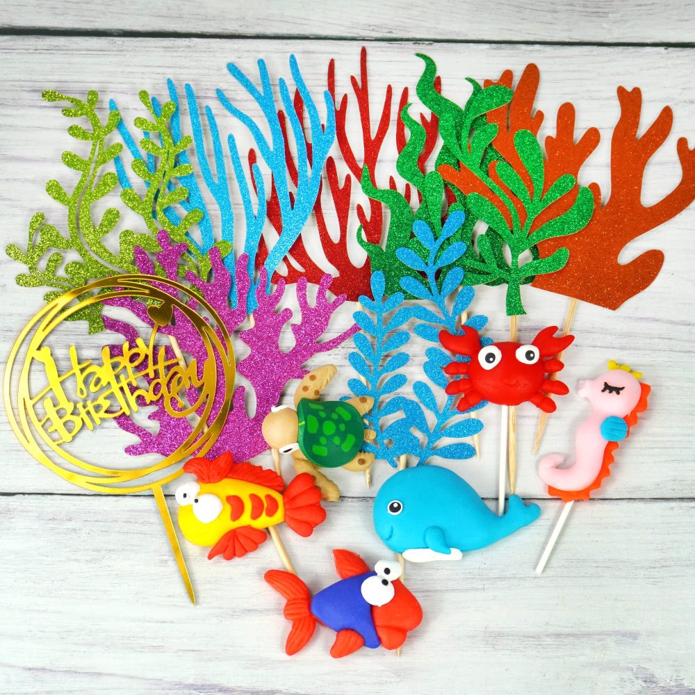 15 PCS Sea Ocean Theme Birthday Cake Decoration Toppers Fishing Cake Ocean Animals Sea Cake Decorations for Under the Sea Theme Baby Shower Birthday Party Supplies - Image 6