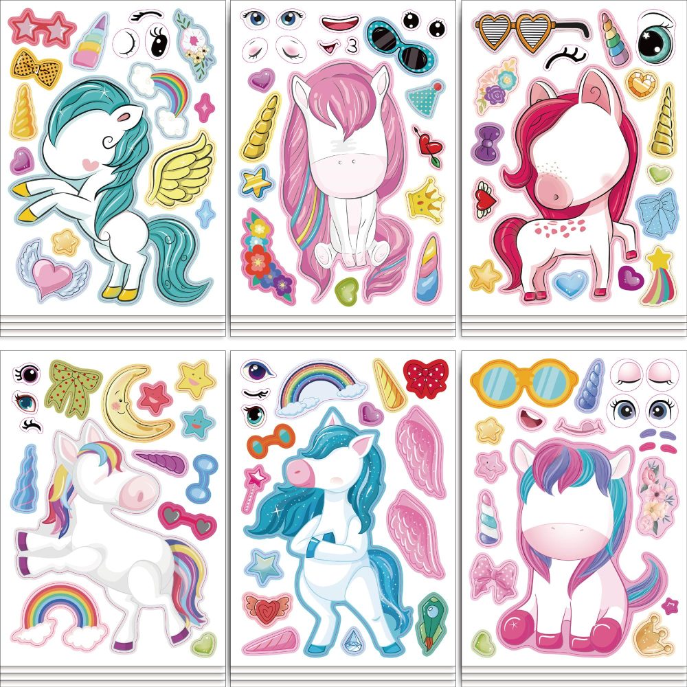24 PCS Unicorn Make a Face DIY Stickers for Kids, Unicorn Party Bag Fillers Gift Set for Girls Boys, Unicorn Sticker Sheets Birthday Party Decorations Party Supplies, Party Favours Kit School Prize