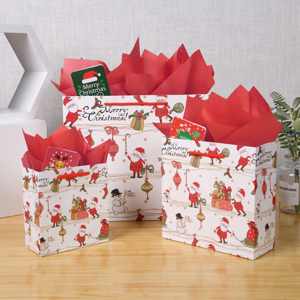 12 Pack Christmas Gift Bags, Santa Bags with Tissue Paper and Greeting Cards Christmas Treat Bags Assorted Sizes - Image 9