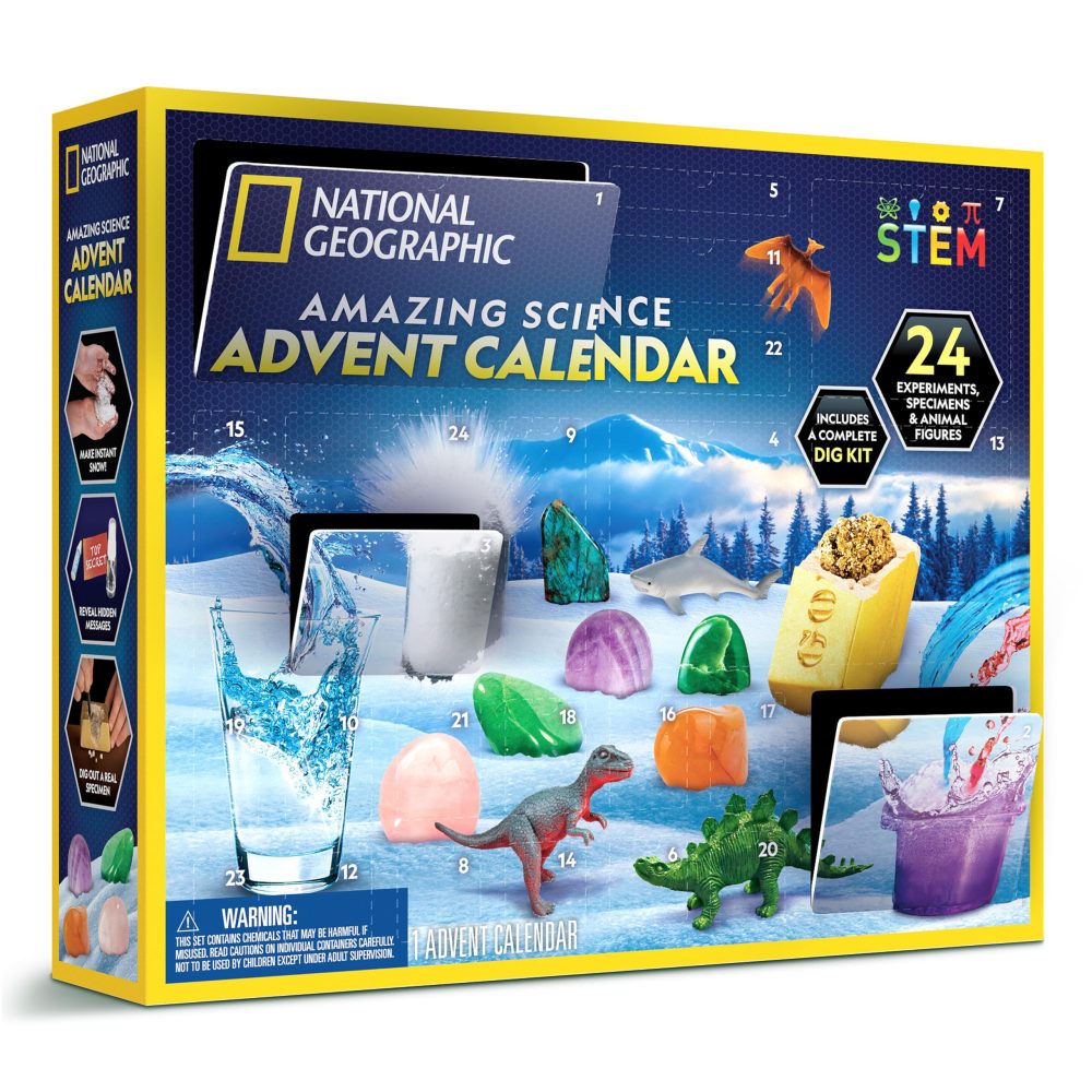 Blue Marble National Geographic Science Kit & Rock Collection Advent Calendar 2024 – Science Advent Calendar with 24 Days of Science Experiments, Gemstones & More for Kids, STEM Projects for Kids Ages