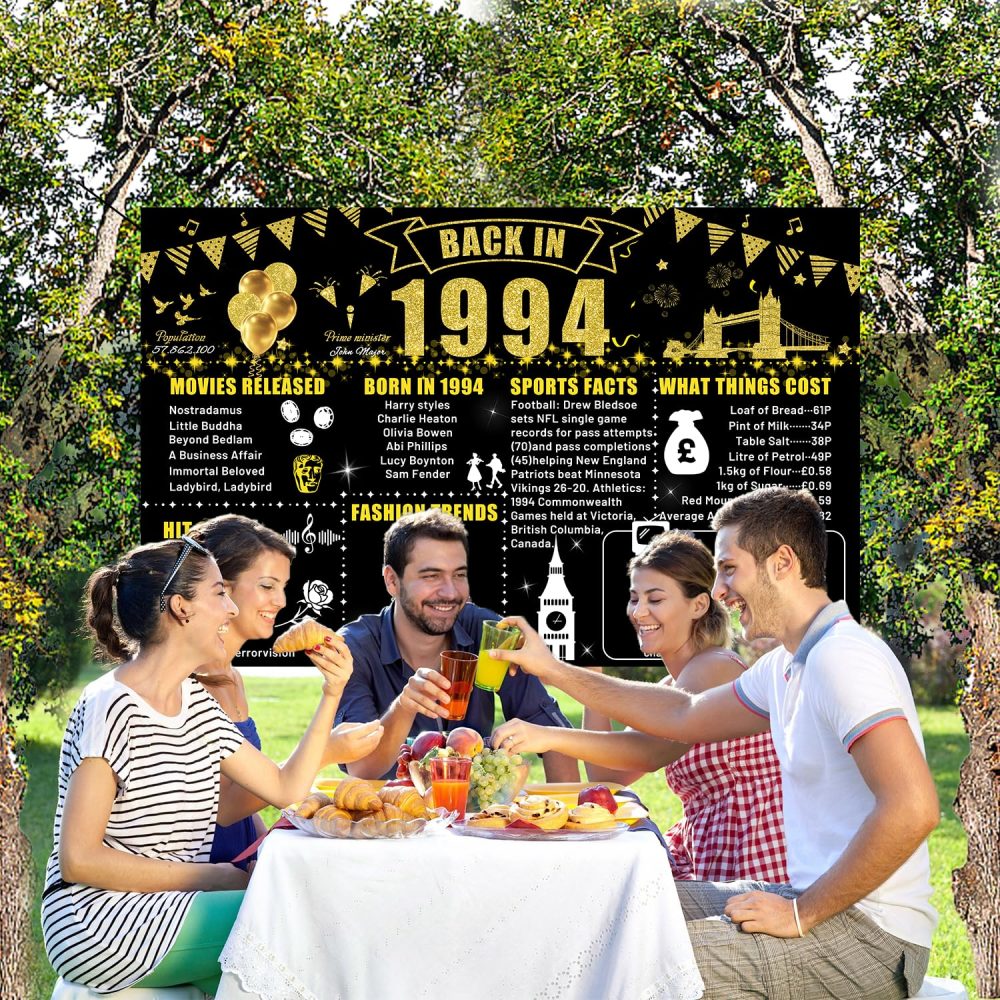 30th Birthday Black Gold Party Decoration, Back in 1994 Happy Birthday Banner Background Party Poster Supplies, Large 1994 Backdrop for 30th Class Reunion Decor (1994) - Image 4