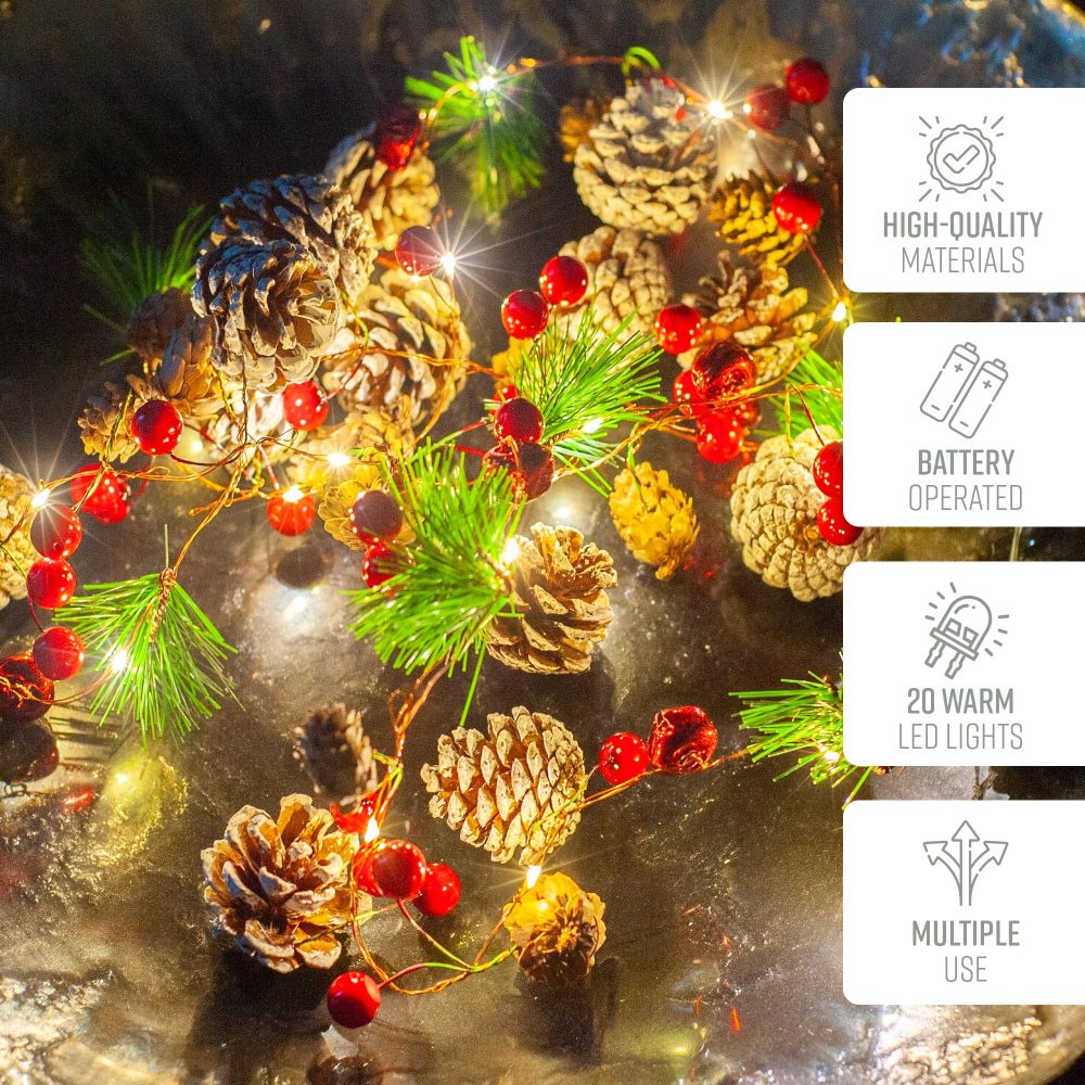 GloBrite Christmas Garland with Lights - 2 Meters, 20 LED Christmas Lights, Christmas Garlands for Indoor, Table, Fireplace, Christmas Door Garland, Xmas Garland, Christmas Decorations, Warm White - Image 9