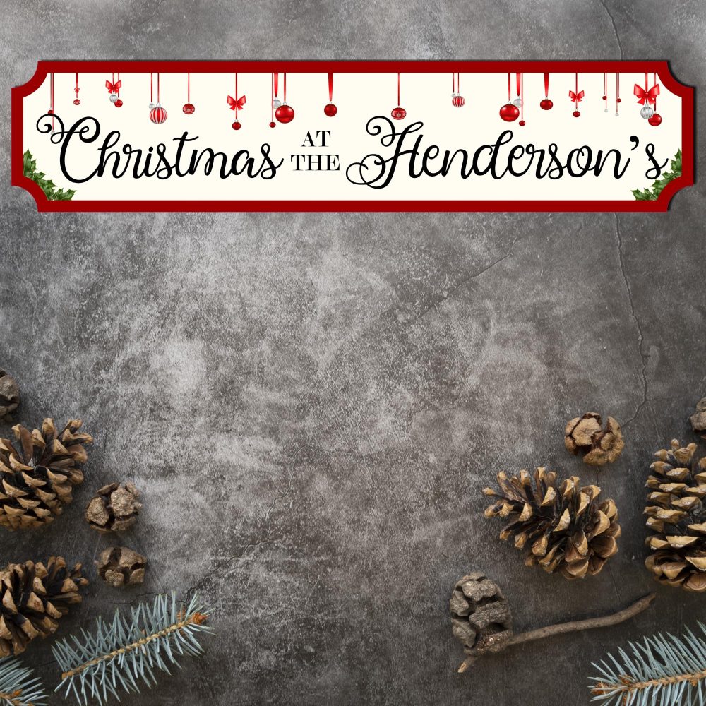 Personalised Christmas At The Family Street Sign - Custom Wooden or Acrylic Holiday Decor - Modern Rustic Wall Art - Available in S/M/L (Extra Large 590mm x 130mm, Mdf Wood Indoor Use Only) - Image 6