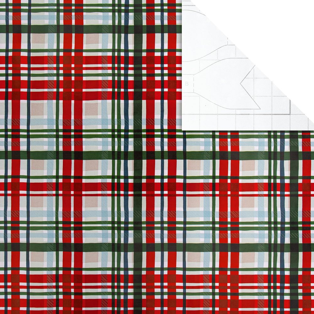 Hallmark Christmas Gifting Compendium, 3 Pack Wrapping Paper, 2M Each, 6 Gift Tags, 2 Raffia Ribbons, Tartan, Red, White, Green Compendium Pack - Image 3