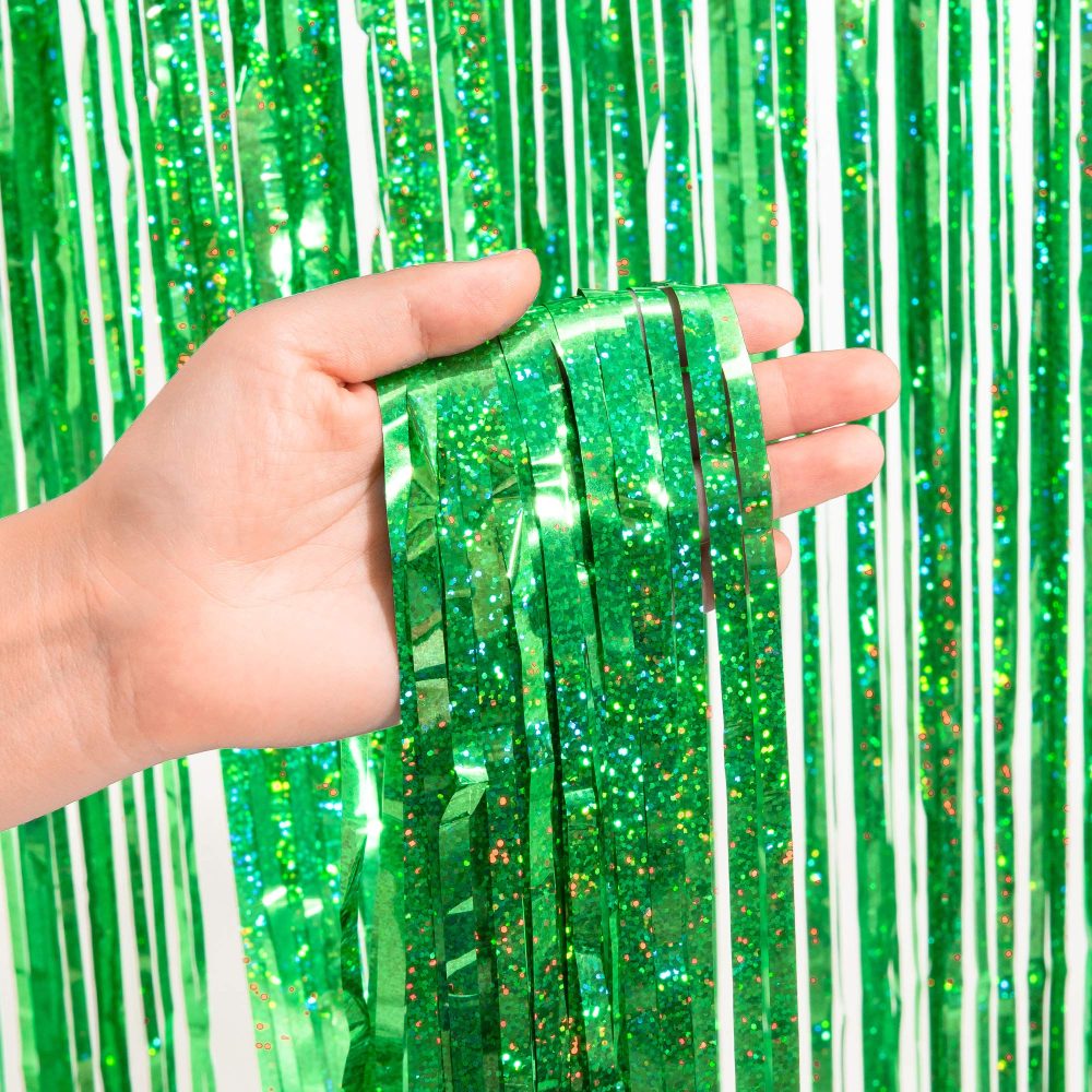 Green Tinsel Curtain Party Backdrop - GREATRIL Foil Fringe Curtain for Christmas/St Patrick’s Day/Luau/Hawaiian/Dinosaur/Jungle/Summer/Safari/Ghost/Birthday Party Decorations Theme Pack of 2 - Image 4