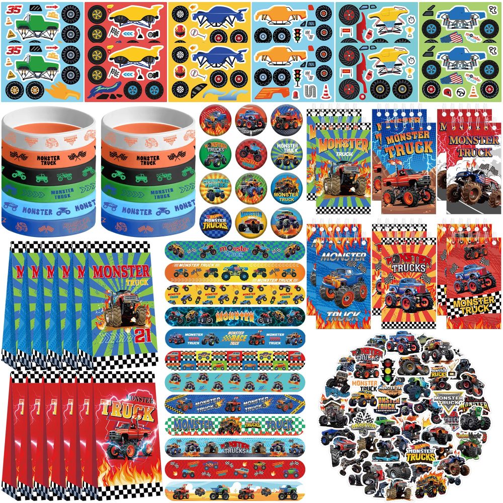 Obussgar Monster Truck Party Favor Supplies including Monster Truck Theme Stickers, Gift Bags, Wristbands, Badge for Kids Birthday Party Supplies