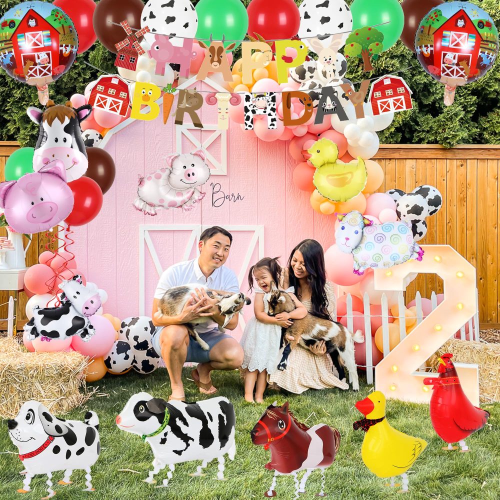 Farm Party Decorations Walking Animals - Animal Birthday Decoration with Walking Animal Balloons Cake Topper Cupcake Toppers Birthday Banner for Farm Theme Party Decor - Image 2