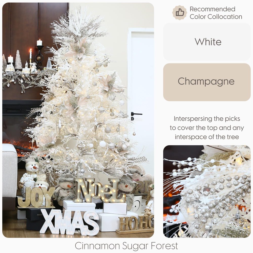 Sea Team 12-Pack Artificial Glitter Berry Stem Ornaments, Decorative Bead Sticks, Glittery Twigs, Picks, Branches for Christmas Tree, Small Vase, Holiday, Wedding, Party (17 Inches, White) - Image 5