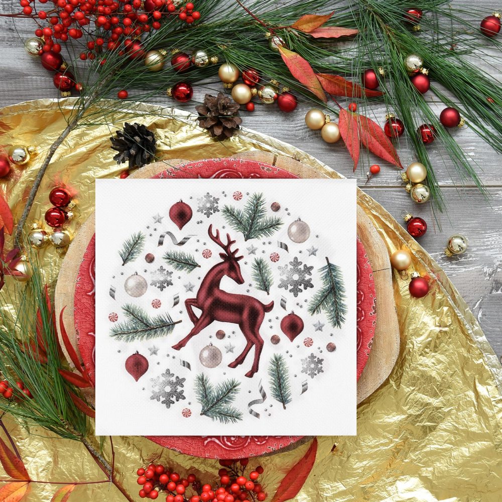 Yiran 20pcs Christmas Party Napkins,33x33CM Gold Christmas Tree Napkins, Cocktail Napkins Dinner Napkins Soft Paper Serviettes Napkins Disposable Party Tableware for Christmas Eva Party Decorations - Image 3