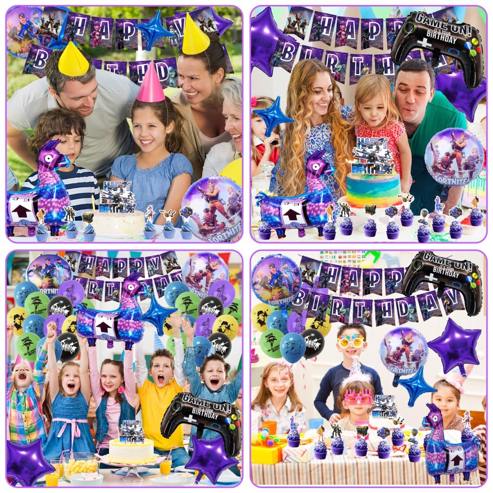 VI4 40PCS Video Game Foil Balloons, Video Gaming Birthday Decoration, with Fort-nite Birthday Banner Cake Decorations Game Foil Balloons Video Game Themed, for Kids Gamers Lovers Party Party Supplies - Image 4