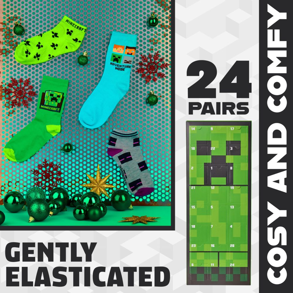 Minecraft Advent Calendar 2024 for Kids, 24 Socks Christmas Calendar Boys Girls Teenagers, Creeper Countdown Calendar - Gift for Gamers - Image 3