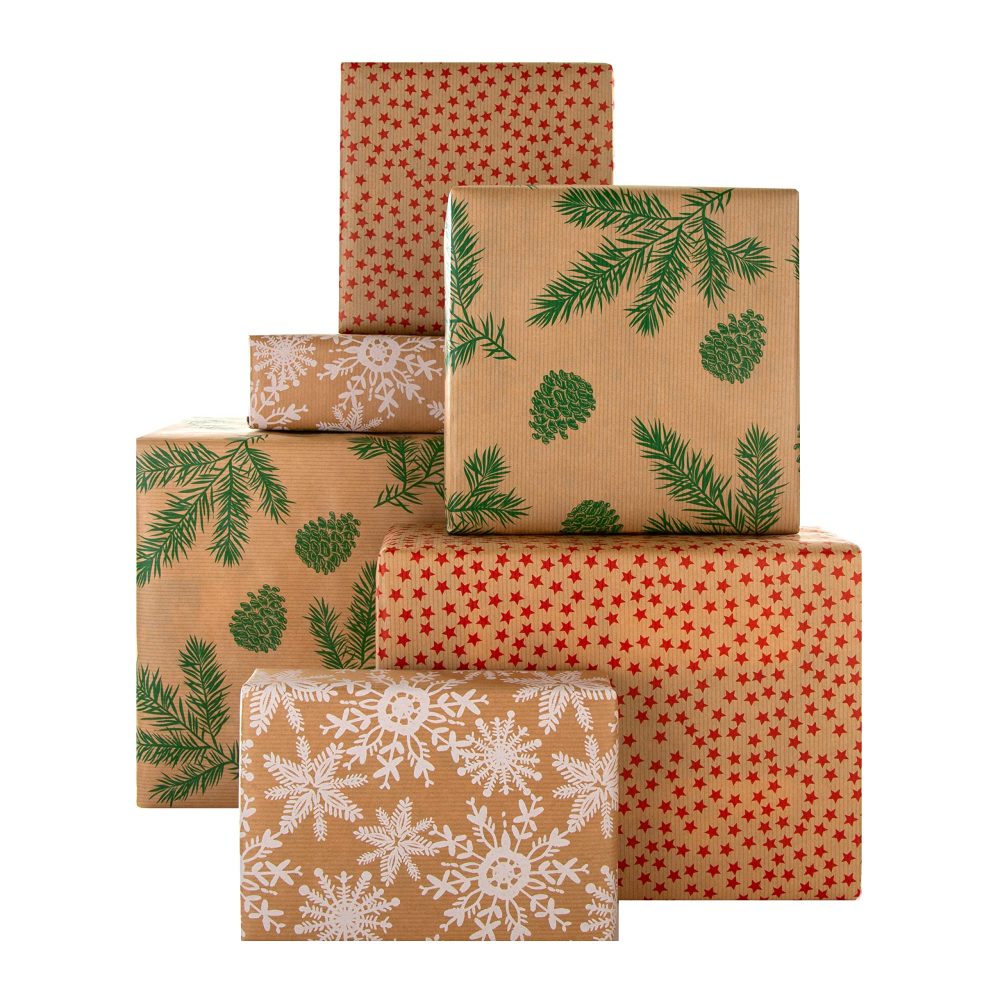 Hallmark Christmas Wrapping Paper, Pack of 6 Brown Kraft Gift Wrap, 3M Each, 3 Festive Designs, Stars, Snowflakes, Trees - Image 7