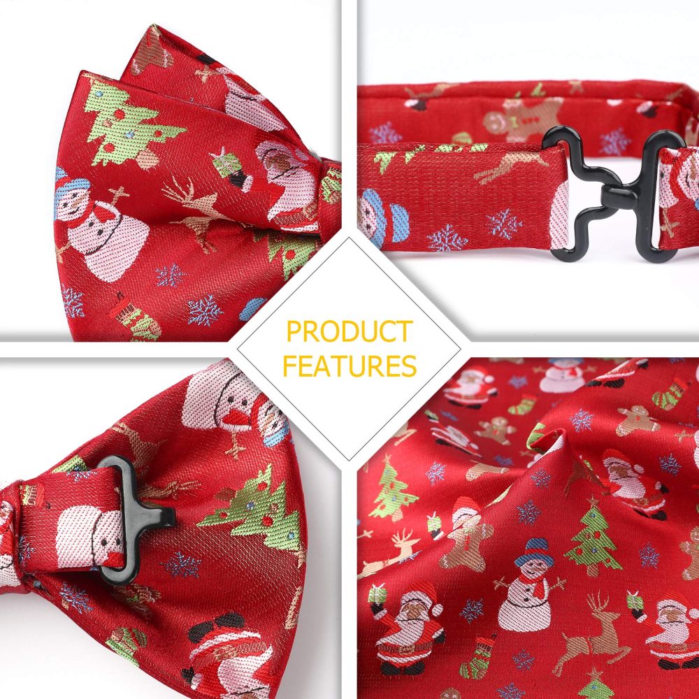 HISDERN Men's Christmas Bow Tie Red Bow Tie for Men with Snowman Xmas Mens Pre Tied Bow Tie and Pocket Square Set for Christmas Party… - Image 4