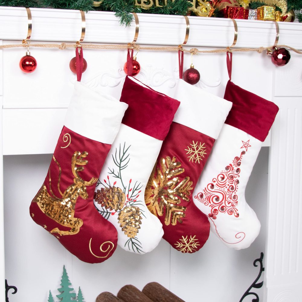 Beyond Your Thoughts Family Christmas Stockings Set of 4 New Embroidery Sequins 19" Large Decor Hanging Ornament Fireplace Xmas Tree Holiday Party Decoration 4 Pack