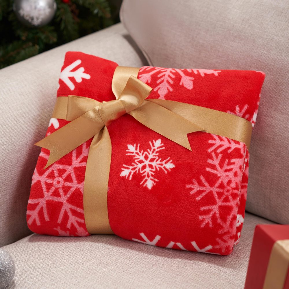 Joiedomi Red Snowflake Christmas Throw Blanket (130x150cm), Soft Flannel Blanket, Warm Plush Christmas Decoration, Winter Cozy Holiday Cabin Throw for Sofa Couch - Image 5