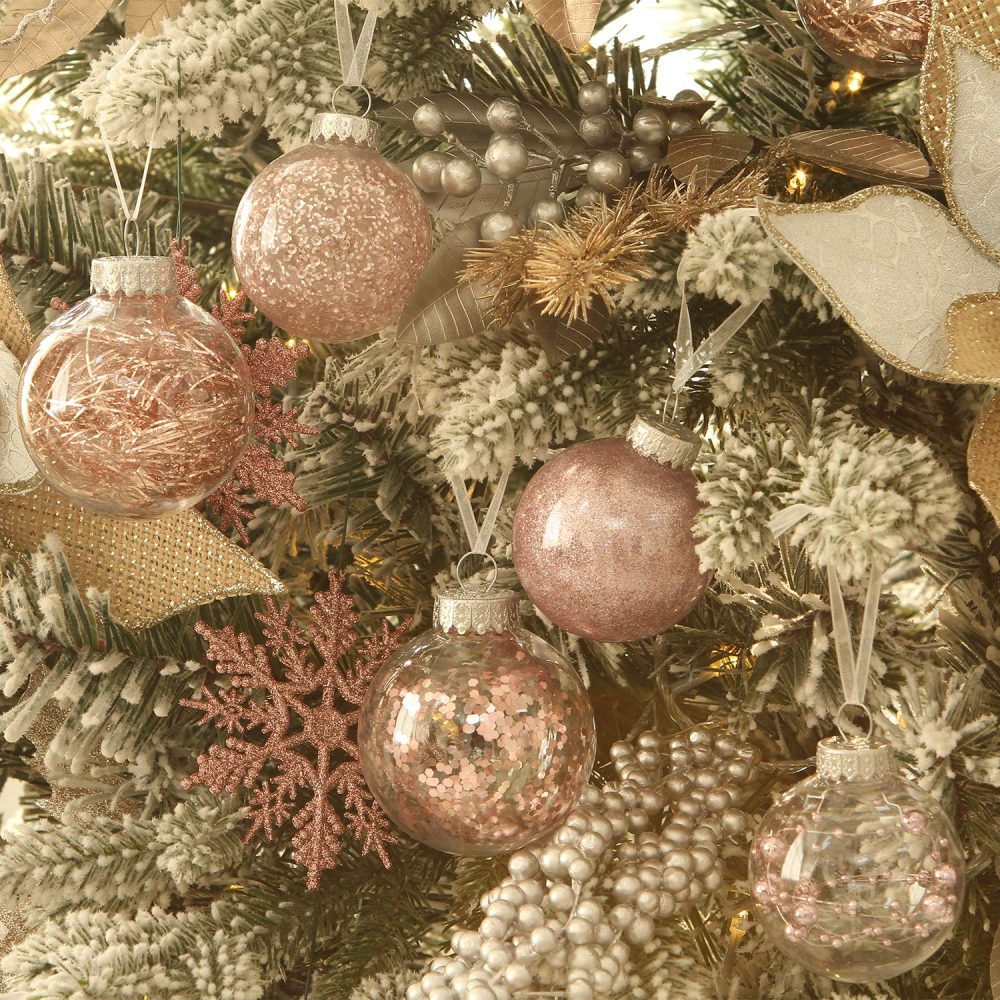 Sea Team 60mm/2.36" Shatterproof Clear Plastic Christmas Ball Ornaments Decorative Xmas Balls Baubles Set with Stuffed Delicate Decorations (30 Counts, Pinkish Gold) - Image 3